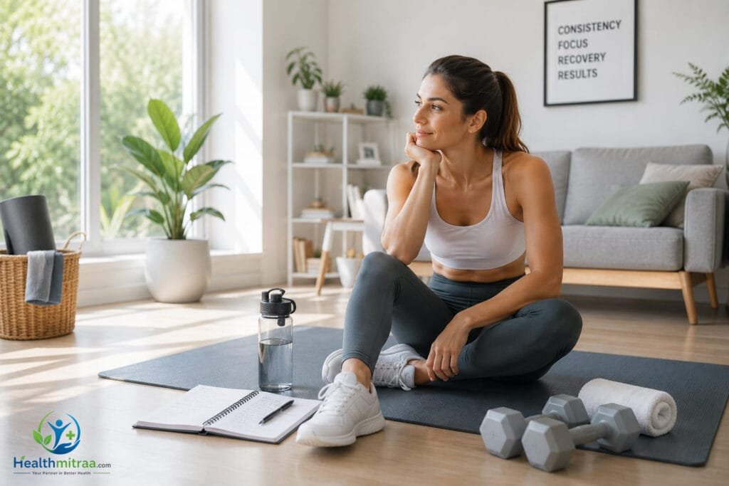 Person building healthy home workout habits in a modern home