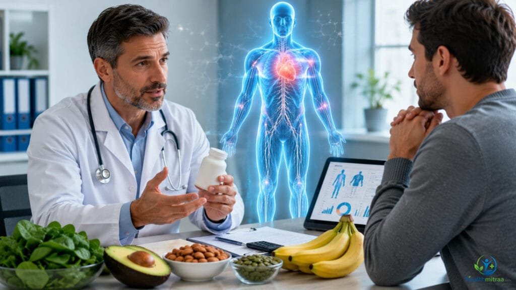 Doctor discussing magnesium supplements with a patient during a medical consultation.