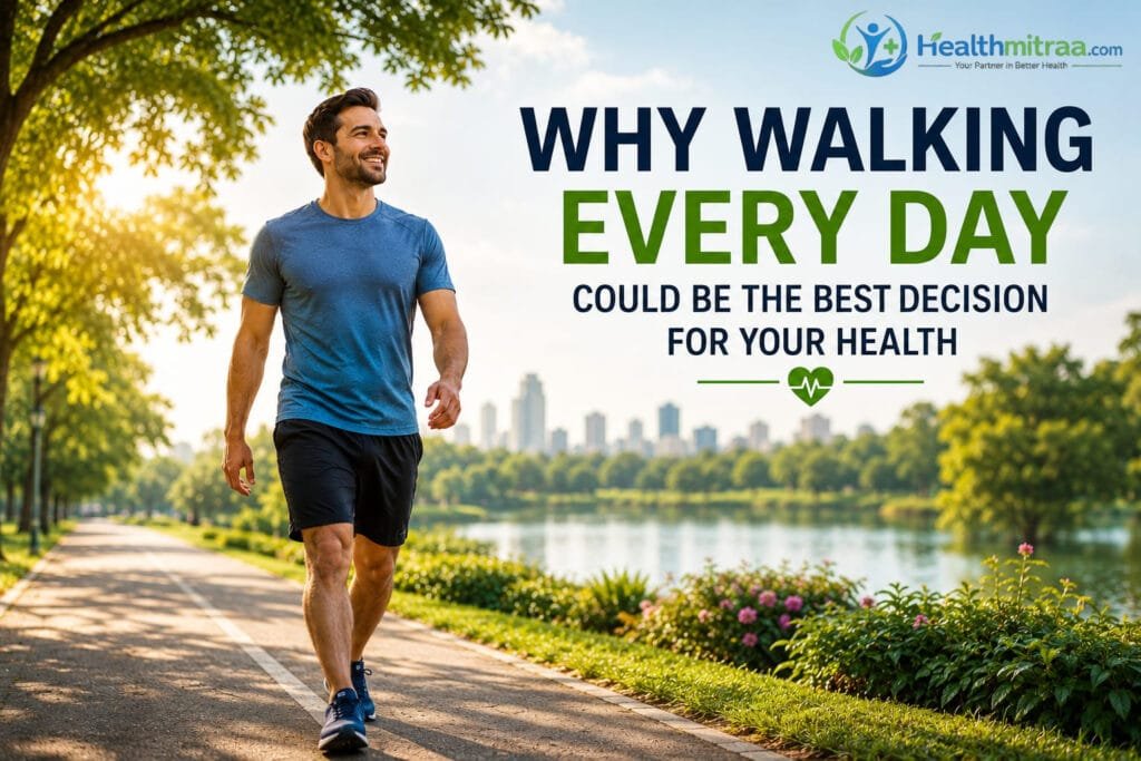 Healthy man walking in a park to demonstrate why walking every day is one of the best decisions for better health.