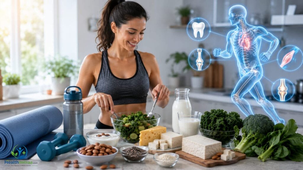 Healthy lifestyle and calcium-rich foods to help prevent calcium deficiency.