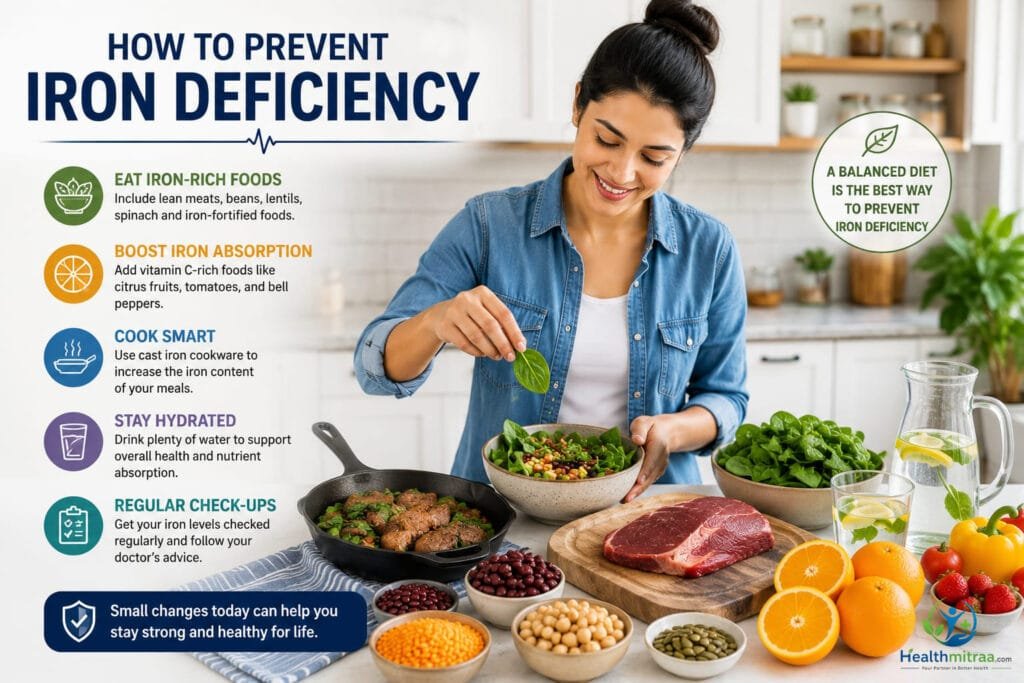 How to prevent iron deficiency with healthy iron-rich foods and balanced nutrition.
