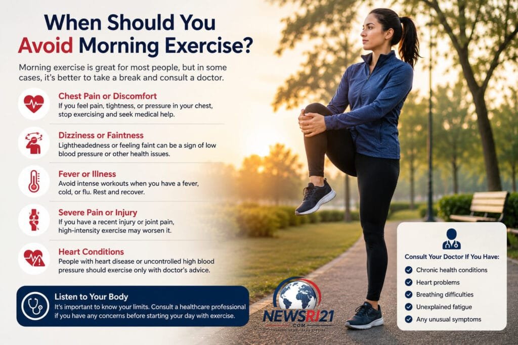 When Should You Avoid Morning Exercise? Woman stretching outdoors with health safety guidance