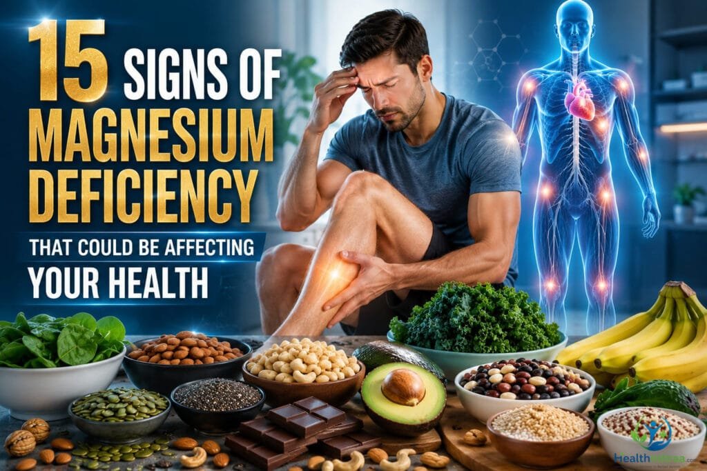 15 signs of magnesium deficiency with magnesium-rich foods and muscle cramps.