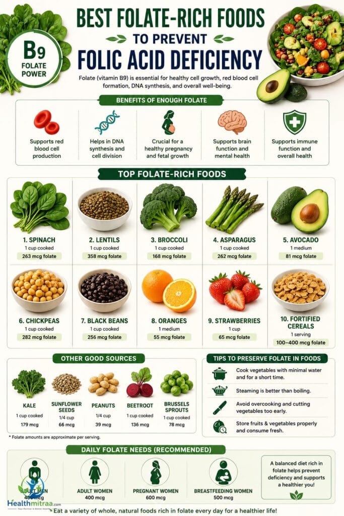 Best Folate-Rich Foods to Prevent Folic Acid Deficiency Infographic