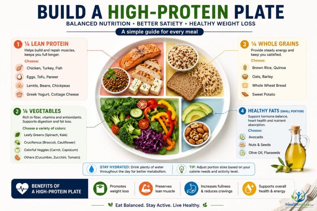 Build a high-protein plate for healthy weight loss infographic