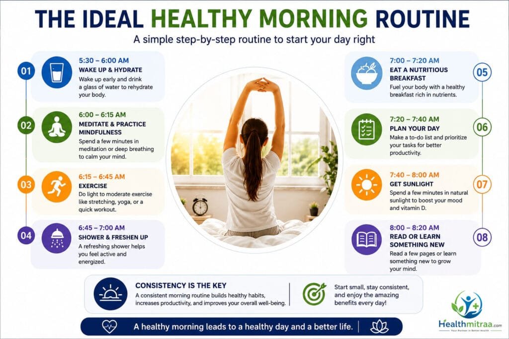 Ideal Healthy Morning Routine infographic