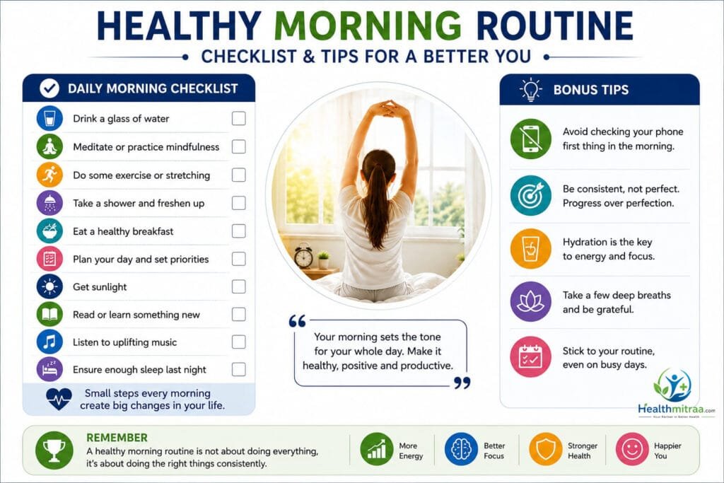 Healthy Morning Routine Checklist infographic
